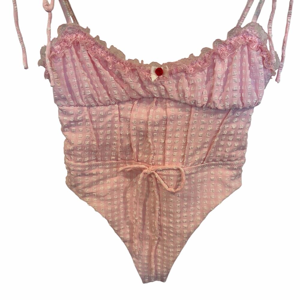 For Love & Lemons Haiden One Piece Swimsuit Rose Tyrie Pink Gingham S NWT - Picture 3 of 8